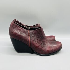 Kork Ease Boots Womens 9 Red Leather Original Ankle Zip Wedge Heel Booties Shoes